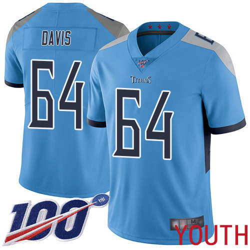 Tennessee Titans Limited Light Blue Youth Nate Davis Alternate Jersey NFL Football 64 100th Season Vapor Untouchable